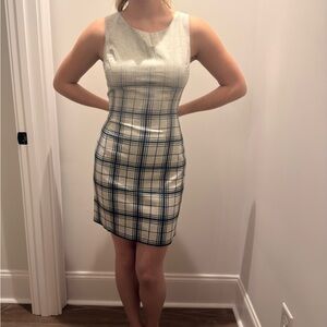 Oscar de la Renta Plaid blue & grey plaid Sleeveless Dress size